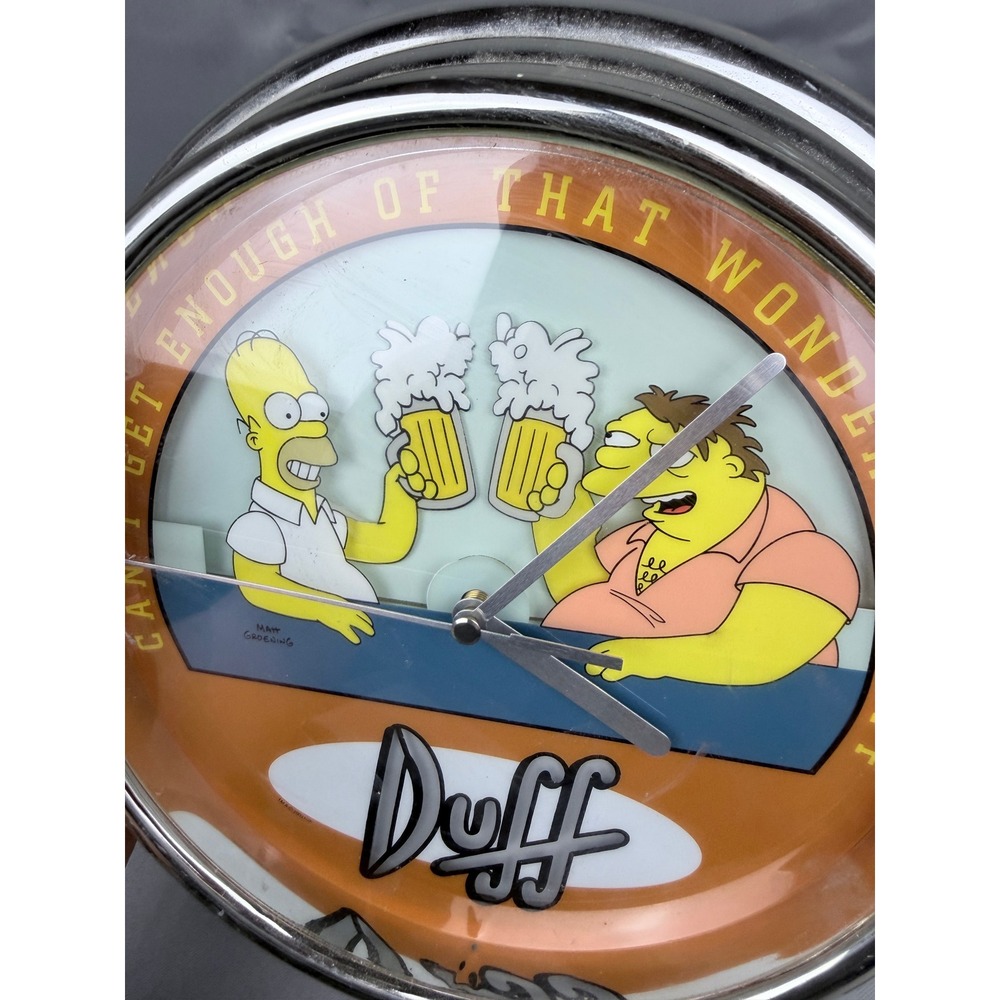 Vintage 2002 The Simpsons Duff Beer Wall Clock Homer Barney Wesco Chrome 10" - Picture 3 of 6